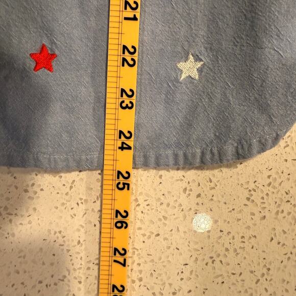 Casey Coleman Blue Chambray Button Down Shirt 1X Embroidered Stars Patriotic - Picture 8 of 8
